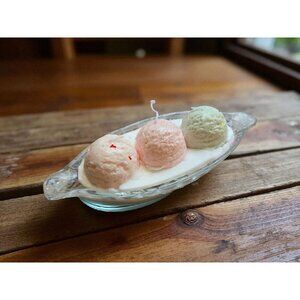 New 3 Ice Cream Sundae Scoops Parlor Dessert Sweat Treat Food Candle Gift